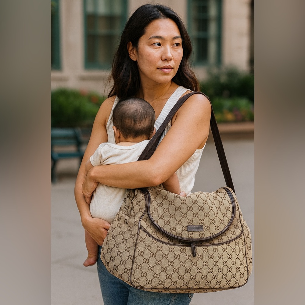 Gucci tan canvas diaper bag